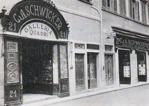 La Galleria i quadri Schwicker con sede in Piazza Pitti a Firenze in una foto degli anni 20